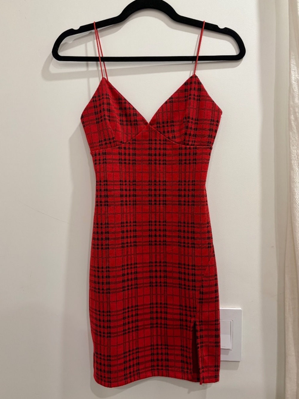 Lovely Day Red & Black Plaid Mini Dress (Fits Size S)
